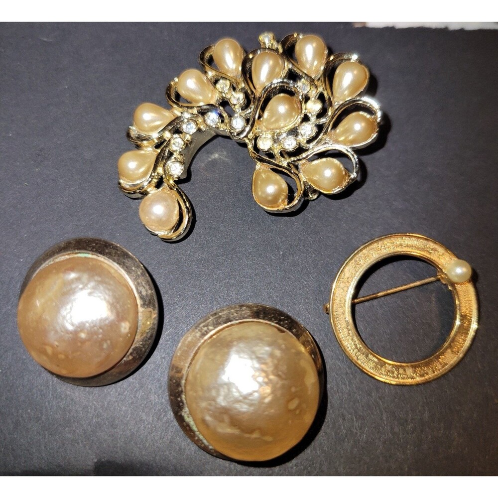 vintage Jewelry lot -brooch, baroque earrings , and pin
